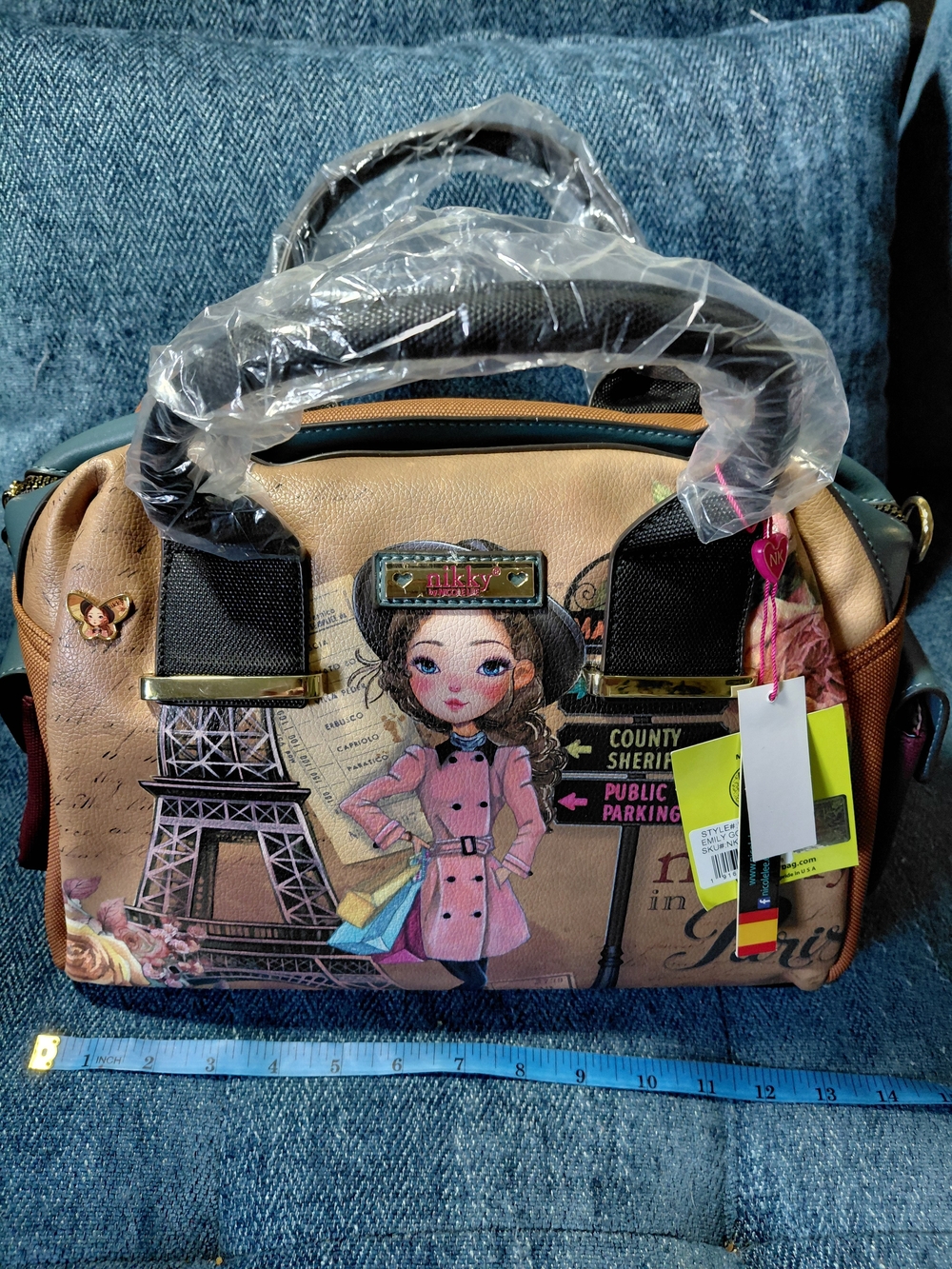 Paris Illustration Satchel in Tan & Pink